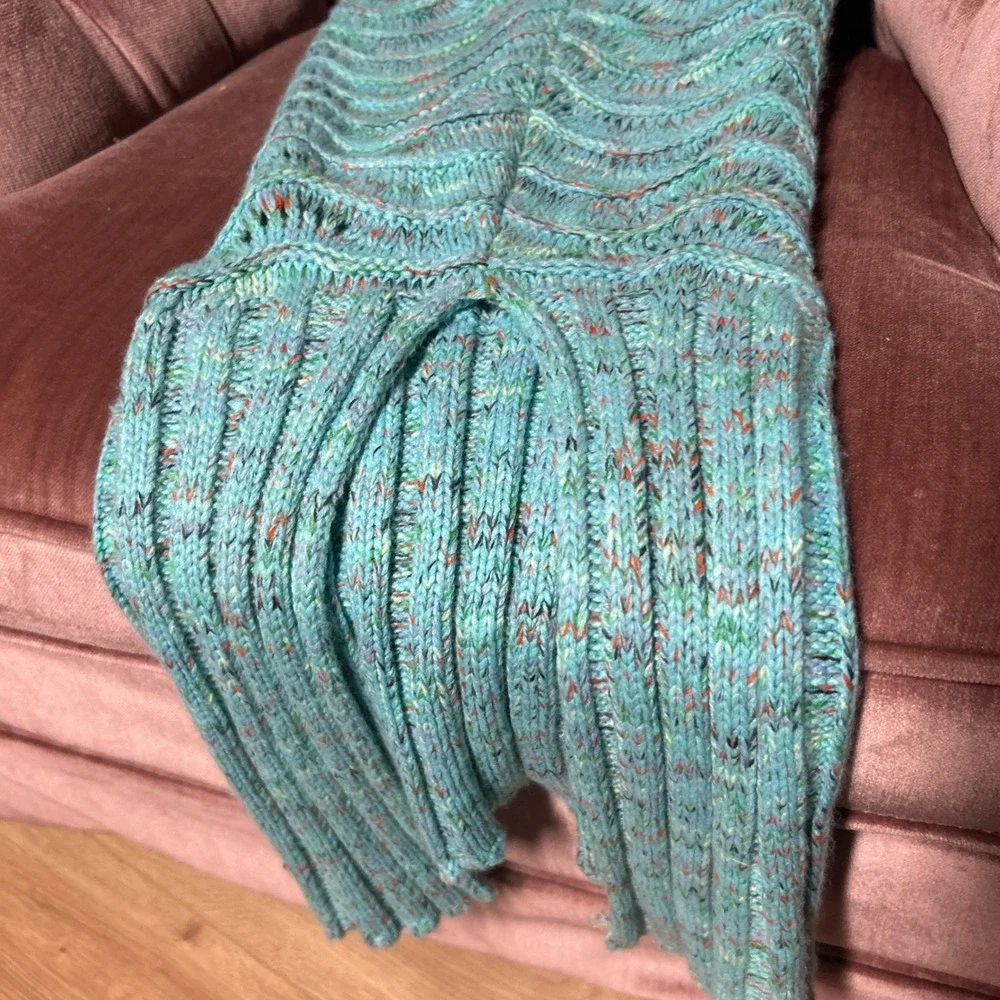 Handmade Mermaid Tail Crochet Blanket Aqua Blue Confetti Knit Cocoon Throw